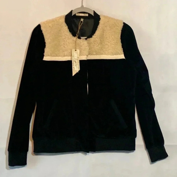 GIMMICKS velour & Sherpa SMALL Snap up Jacket/coat cropped (B) - Picture 1 of 7